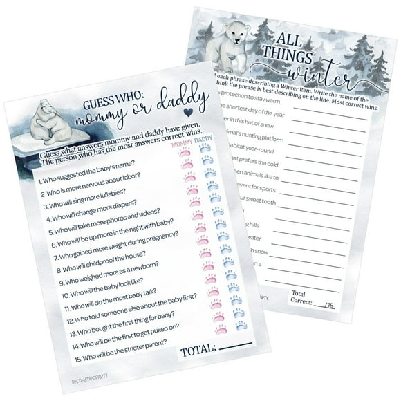 Chilly Cubs Winter Baby Shower Game Set - 20 Engaging Cards for Mommy and Daddy Matching Fun and All Things Winter Celebration Activities for Your Little One