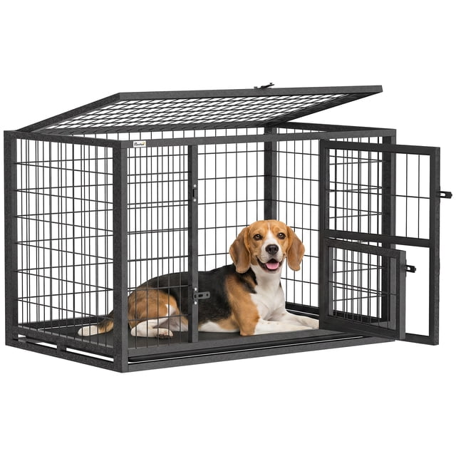 PawHut 37 Inch Heavy Duty Dog Crate, Metal Dog Kennel with Removable Tray