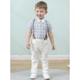 thumbnail image 3 of CARETOO Boy Clothes Set Toddler Formal Plaid Dress Shirt Bowtie Suspender Pants Wedding 1-5 Years, 3 of 18