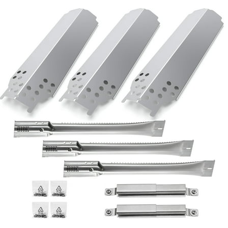 Quickflame Set of 3 Heat Plates, Burners & 2 Crossover Tubes, Replacement Parts for Charbroil Classic 360 3-Burner, 405 4-Burner, G320-0200-W1, G215-0203-W, Char Broiil Classic Grill Parts