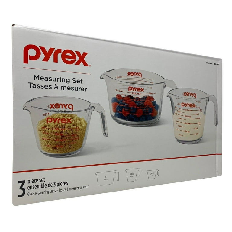 Pyrex 3 Piece Glass Measuring Cup Set - Microwave, Freezer, Dishwasher Safe  