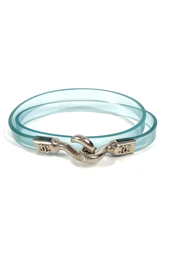 Pre-Owned CHANEL Chanel 00C Logo CC Coco Mark Accessory Thin Belt Vinyl Women's Blue (Good)