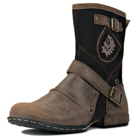 

OSSTONE Moto Boots Western Boots Chukka Boots for Men Fashion Zipper-up Leather Casual Shoes 5008-1-HH-LightBrown-10 Light Brown