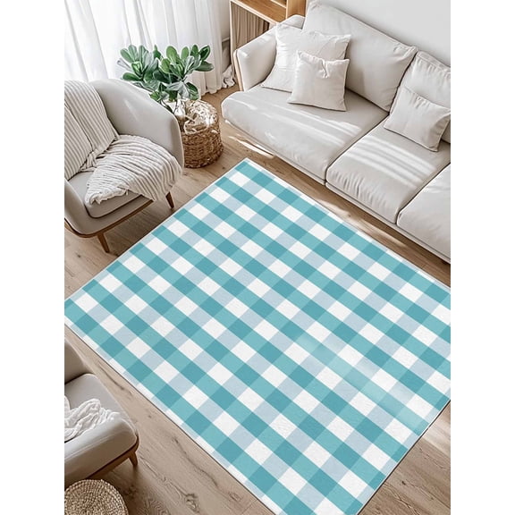 Teal White Area Rug for Bedroom 2.7x5 Ft Buffalo Plaid Texture Super Soft fuzzy Throw Rug Non-Slip Fluffy Plush Indoor Floor Carpet for Living Room Nursery Home Decor
