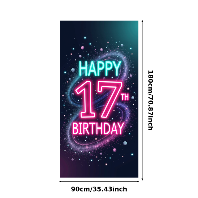 17th Birthday Themed Shiny Decorated Backdrop Banner Happy Birthday Party Supplies Photography Props Photo Booth Decorations Celebration Event Party Decor Background