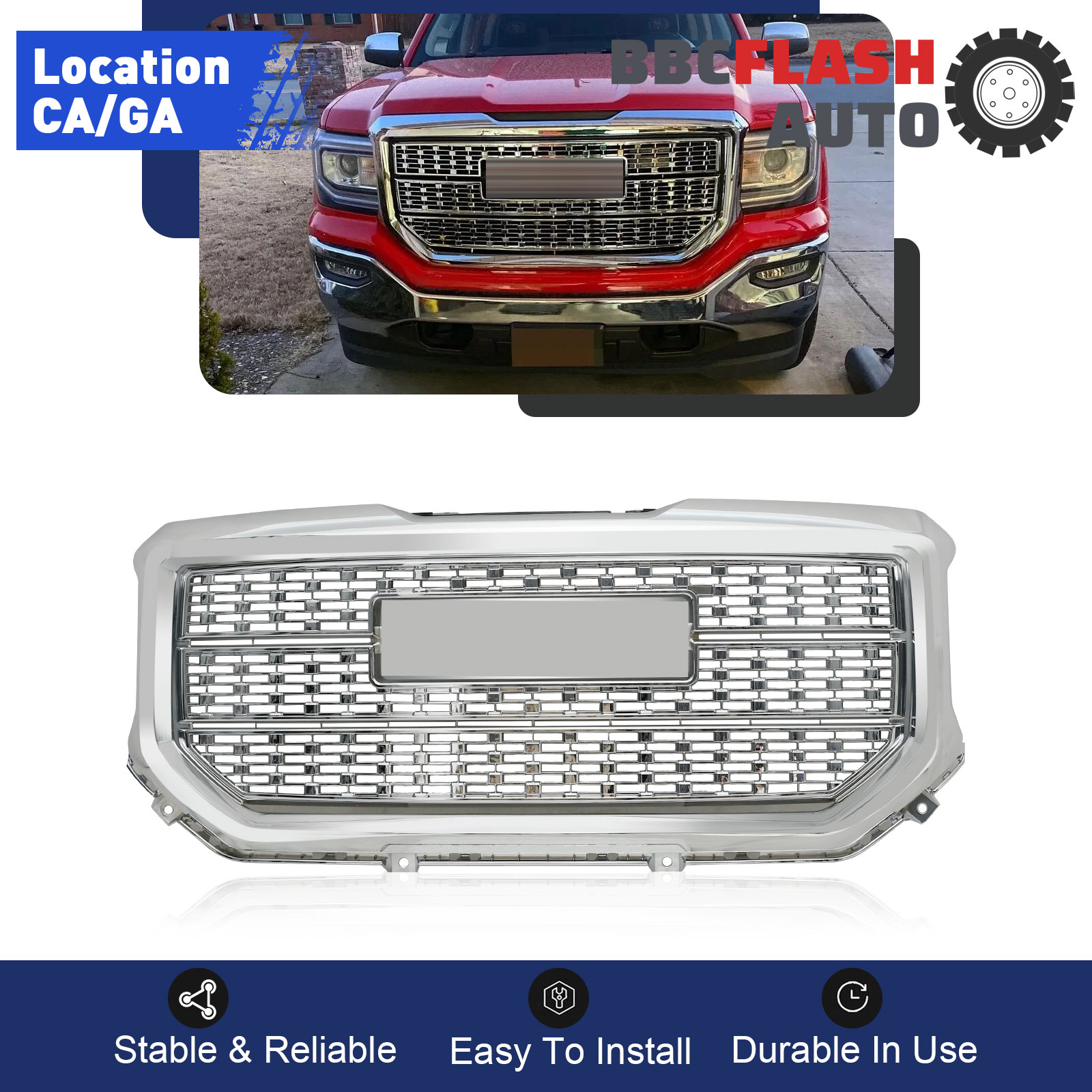 HOUGEET Front Bumper Upper Grill Fit for 2016-2018 GMC Sierra 1500 Base SLT SLE,Denali Style