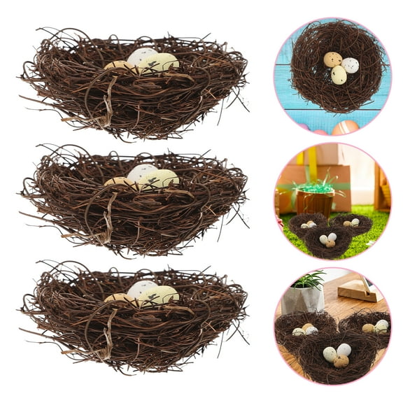 5pcs Artificial Bird Nest with Simulation Eggs Vivid Resin Nest Model Garden Bird Nest Ornament