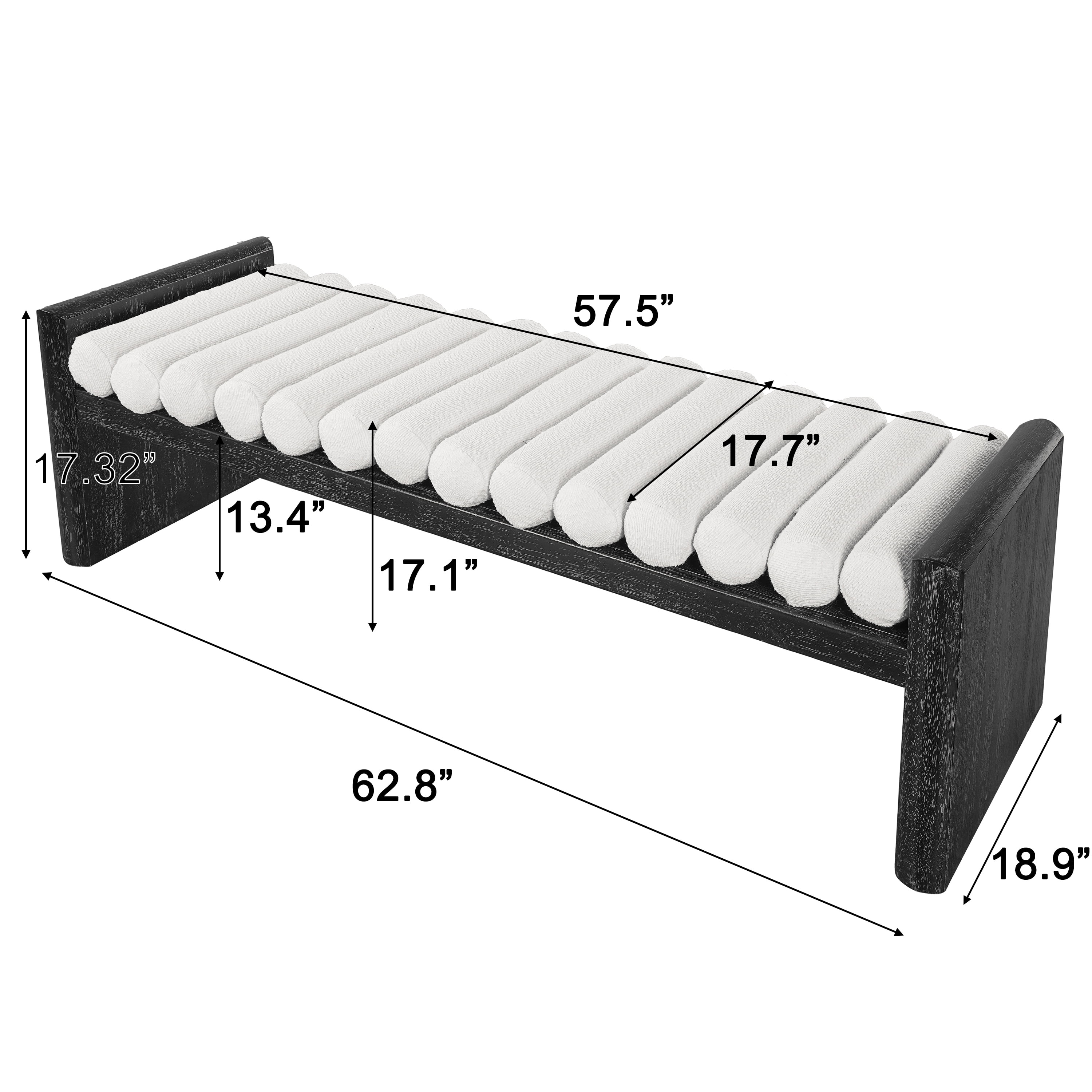 Euroco 62.8" Chenille Upholstered Ottoman Bench, Entryway Bench with Rolled Cushions and Wooden Frame, End of Bed Bench for Living Room, Bedroom,Black