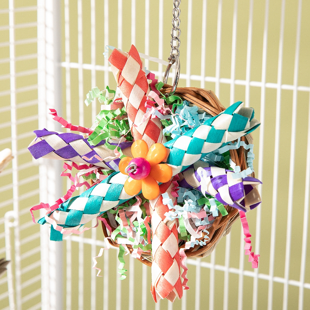 Bird Tearing Chewing Toy for Teeth Colorful Blocks Grass Cage Hanging Toy