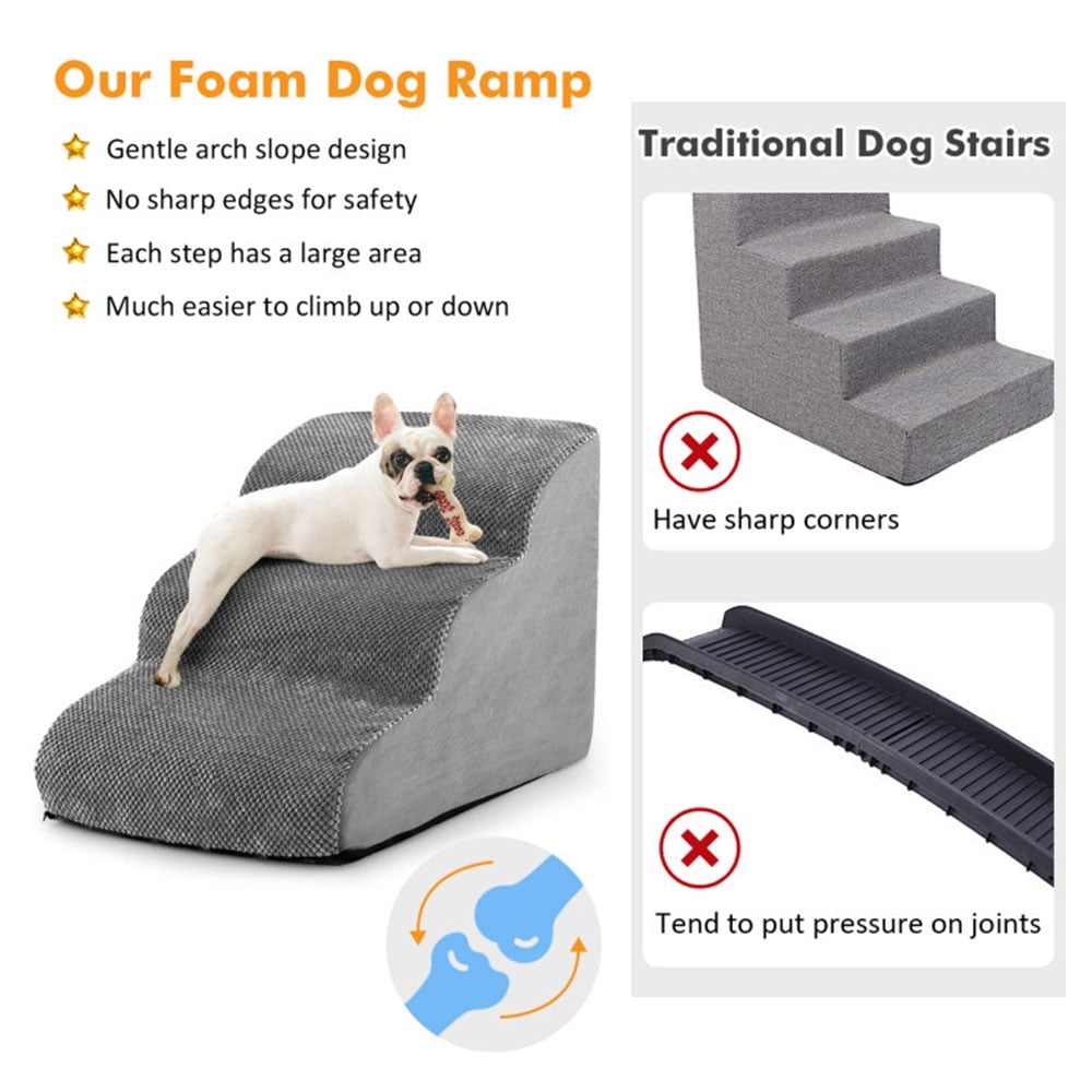 Kadyn 23" Dog Stairs for Small Pets with High-Density Sponge and Silicone Paw Prints, 3-Step Dog Ramp for Beds and Couch, Gray