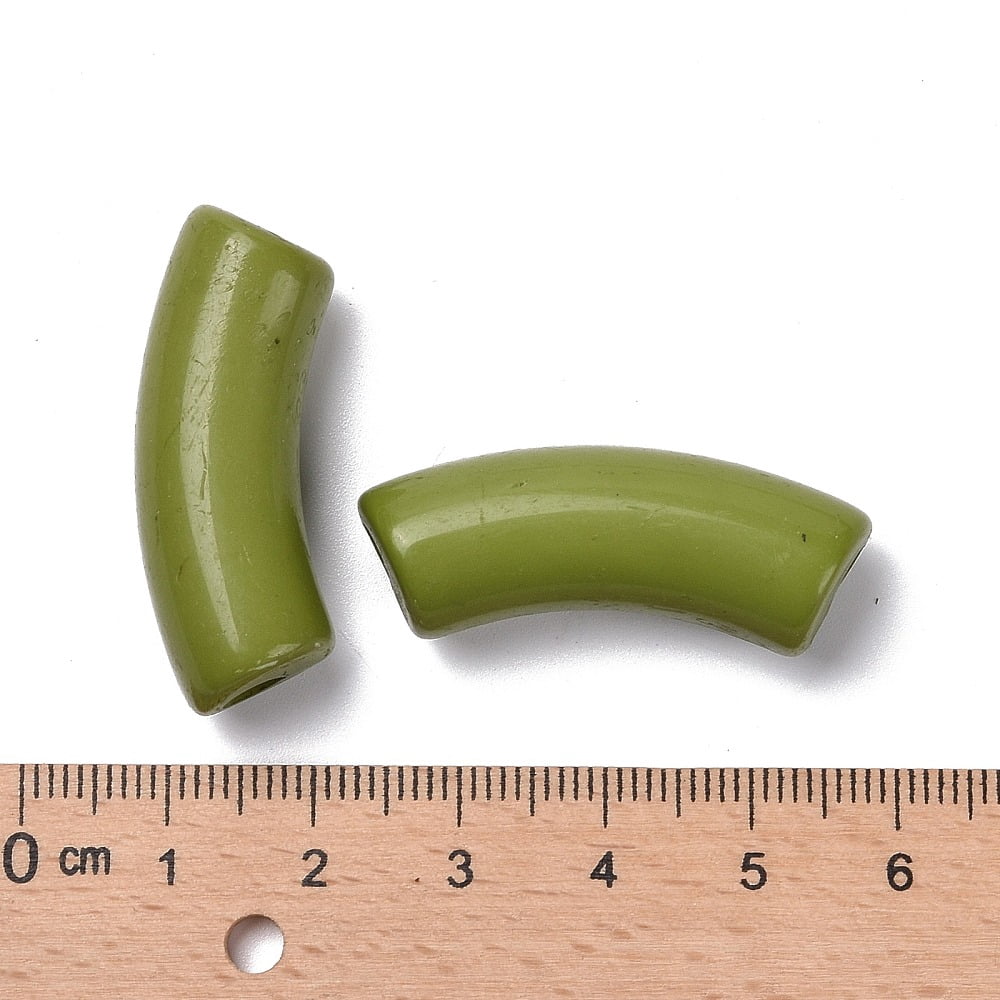 500 g Opaque Acrylic Beads Curved Tube Olive Drab 34.5x13x11mm Hole: 3.5mm 155pcs/500g