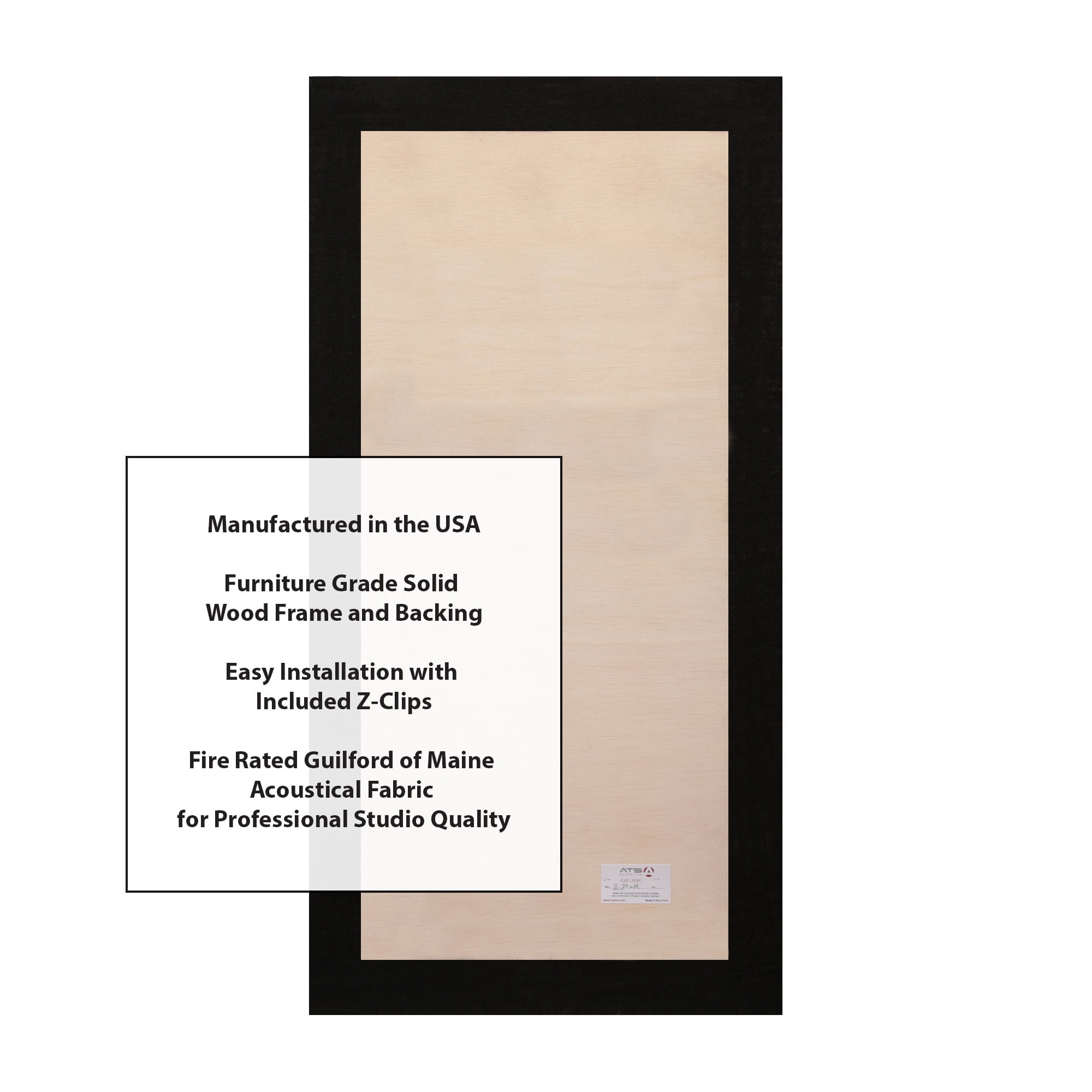 ATS Acoustics Sound Absorbing Acoustic Panel 24" x 48" x 2" Beveled Edge (Black)