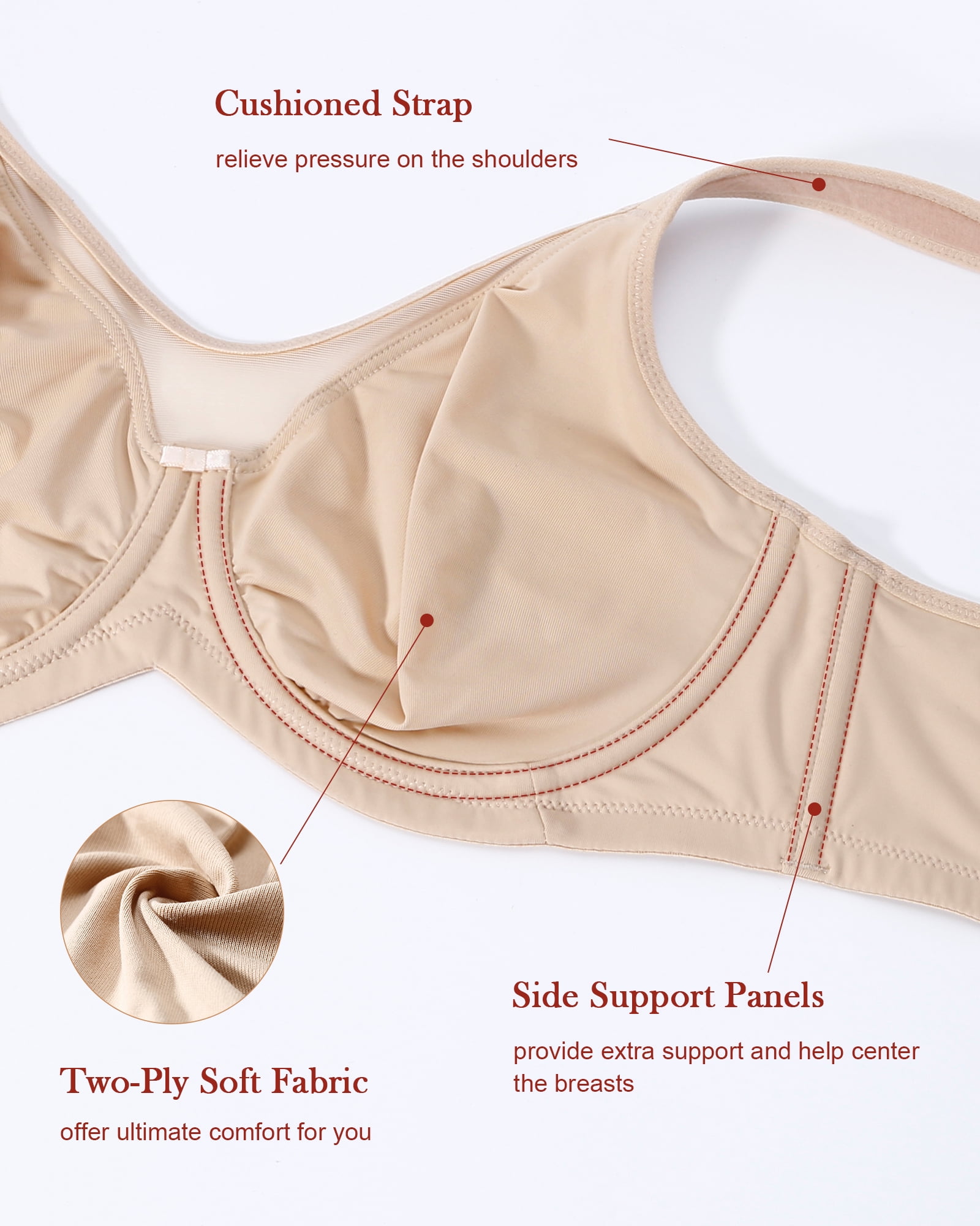 Exerin Women's Minimizer Full Coverage Underwire U-Back Unlined Plus Size Bra(40C,Beige)