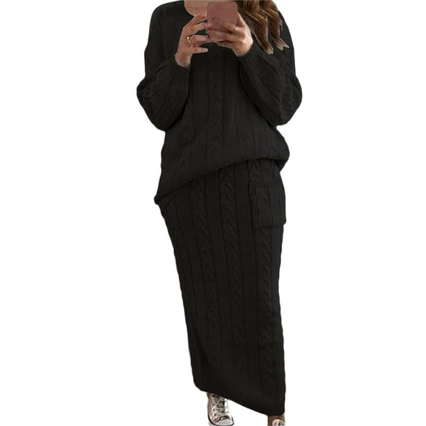 Black sweater skirt long deals
