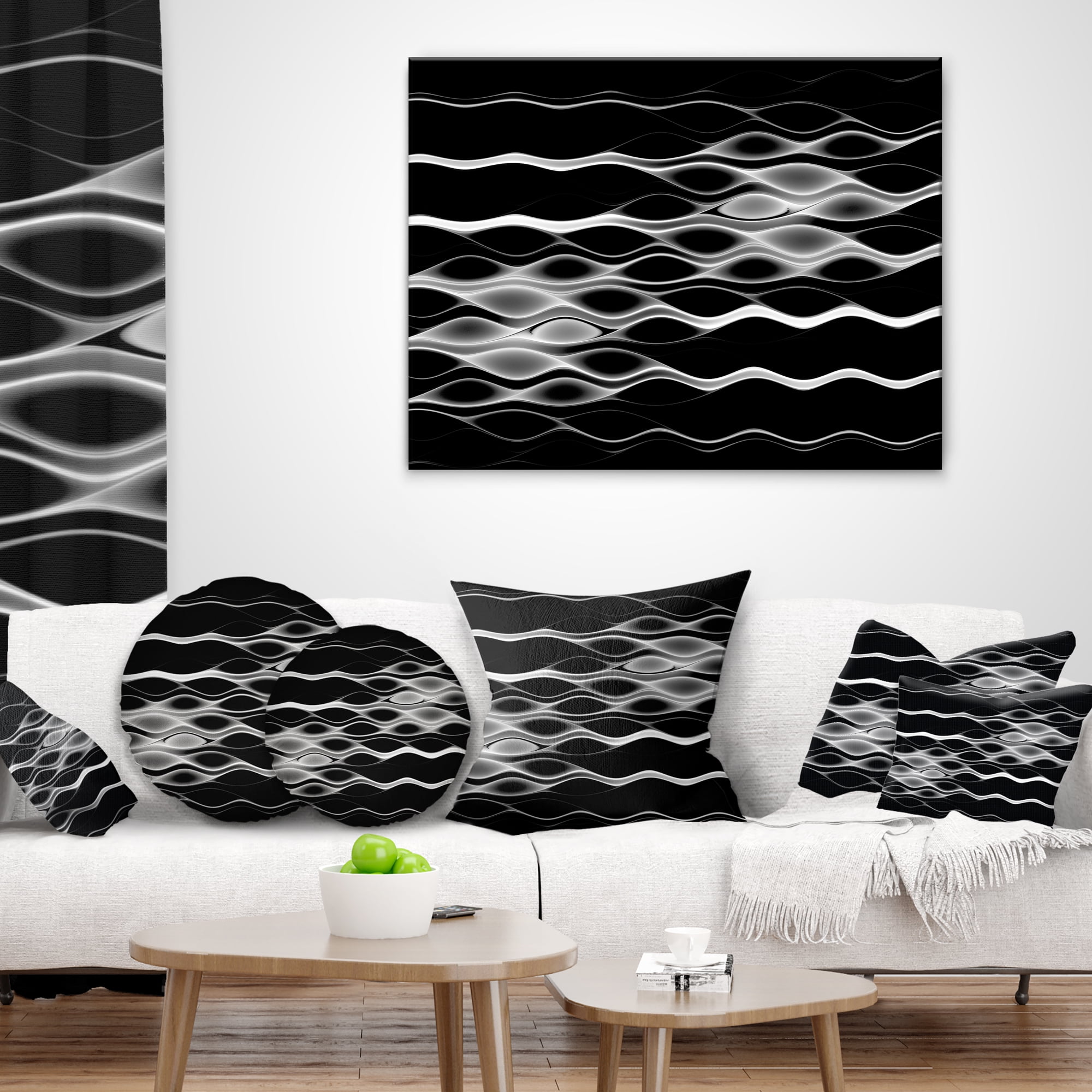 Designart White Waves Fractal Pattern - Abstract Throw Pillow - 16x16