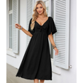 thumbnail image 5 of &nbsp;Summer Dress for Women Casual Short Sleeve Bow Tie V Neck Ruffle Midi Flowy Dresses, 5 of 6