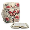 thumbnail image 2 of Xixirimido Bible Cover Case for Women Men Large Bible Cover with Handle Quilted Bible Carrying Case Bag Bible Study Supplies Accessories, Red Butterfly Poppy Flower, 2 of 7
