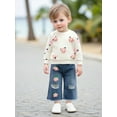 thumbnail image 5 of Loicainy Toddler Kids Little Girls Fall Outfits Crochet Flowers Long Sleeve Sweatshirt and Elastic Ripped Denim Flare Pants Clothes Set 6 Months to 7 Years, 5 of 9