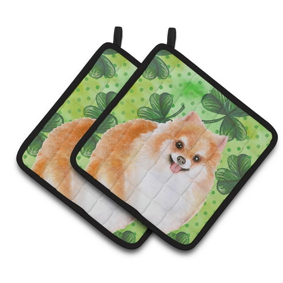 Caroline's Treasures Pomeranian #2 St Patrick's Pair of Pot Holders
