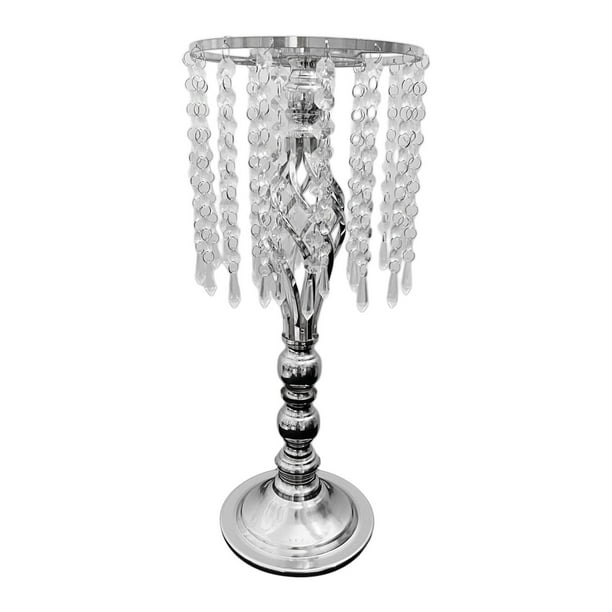 Elegante portavelas de cristal, candelabros, centro de , soporte de arreglo floral, decoración para boda, , vacaciones, Plata 49cm D perfecl Portavelas de pilar
