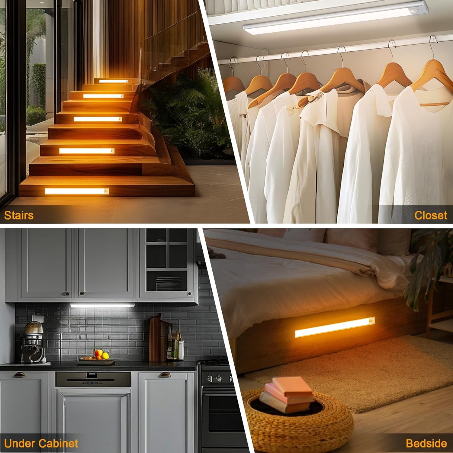 8 Inch Under Cabinet Lighting, 2 Pack Recharable Motion Sensor LED Closet Lights Indoor, Magnetic Dimmable Counter Light with 3 Colors for Kitchen, Stairs