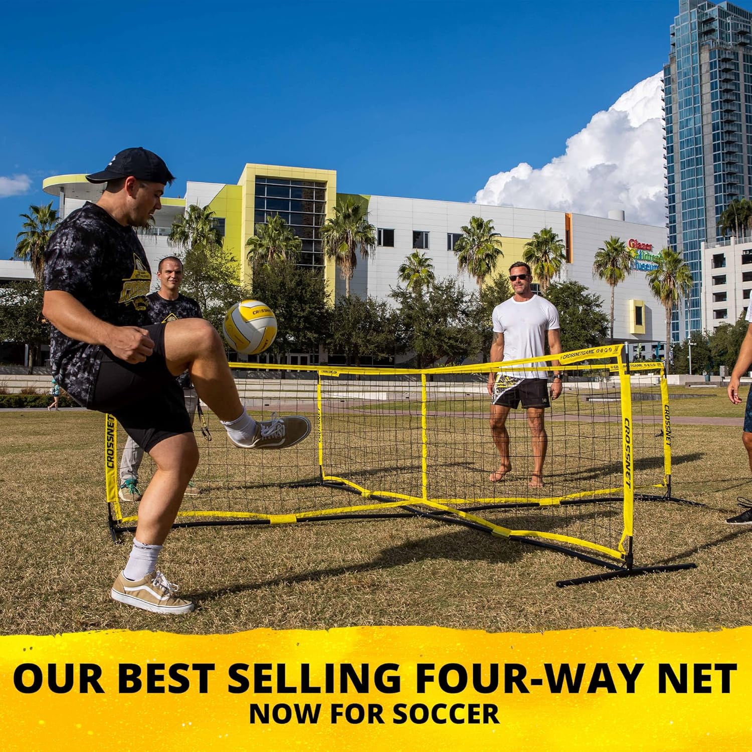 CROSSNET Four Square Soccer Game - Outdoor Sport Games for Adults and Family - Soccer Tennis Nets for Backyard & Parks - Quick Assemble and Portable - Training Soccer Equipment for Kids and Adults