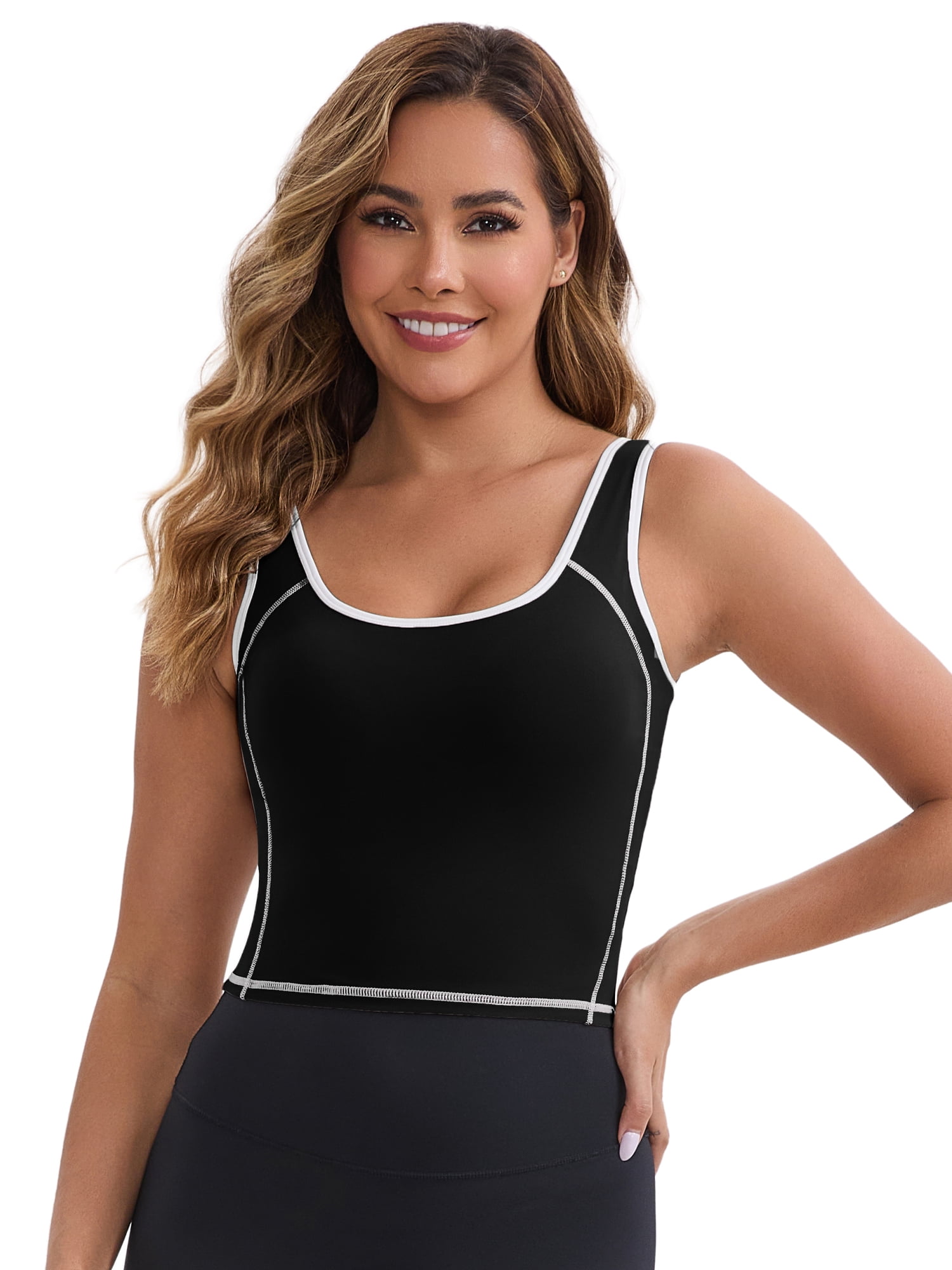 DARING DIVA Women's Nursing Tank Tops Colorblock Cropped Undershirts M Black