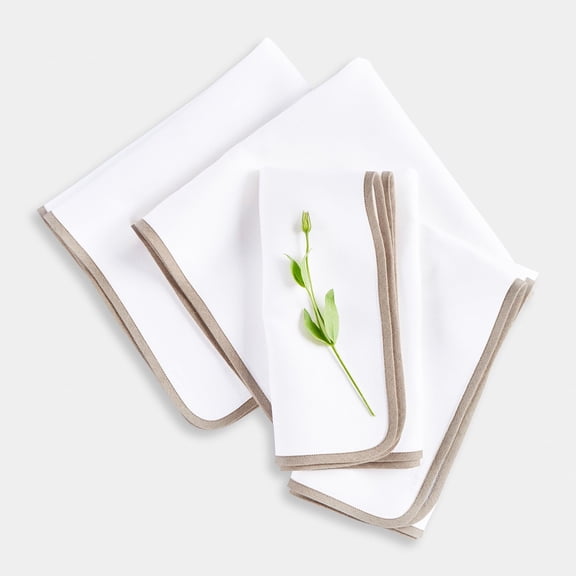 Linen Cloth Napkins Set of 4 - 100% Pure Linen Natural and White Dinner Napkins 20 x 20 Inch , Thanksgiving - Washable Curved Edge - Chloe