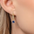 thumbnail image 3 of Gem Stone King 10K Yellow Gold Blue Created Sapphire and Lab Grown Diamond Dangle Earrings for Women | 1.29 Cttw | Gemstone September Birthstone | Round 5MM, 3 of 6