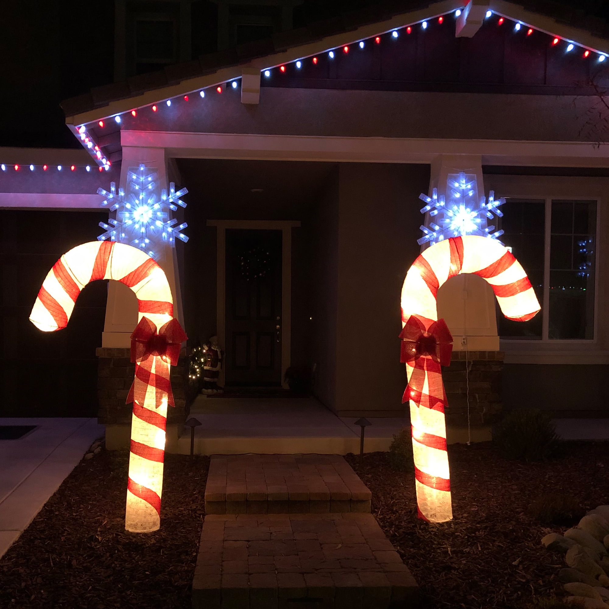 Pre-Lit Striped Candy Cane with Bow Christmas Outdoor Commercial Decoration - 8'