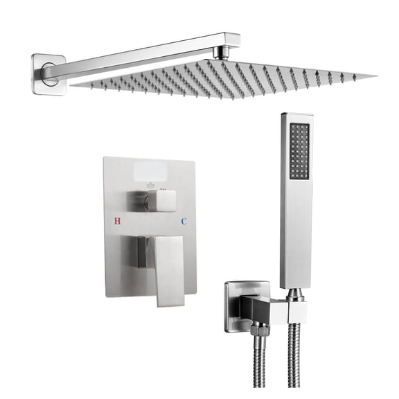 Shower Faucet Set 12 Inch Square Rain Shower Head & Handheld Brushed Nickel
