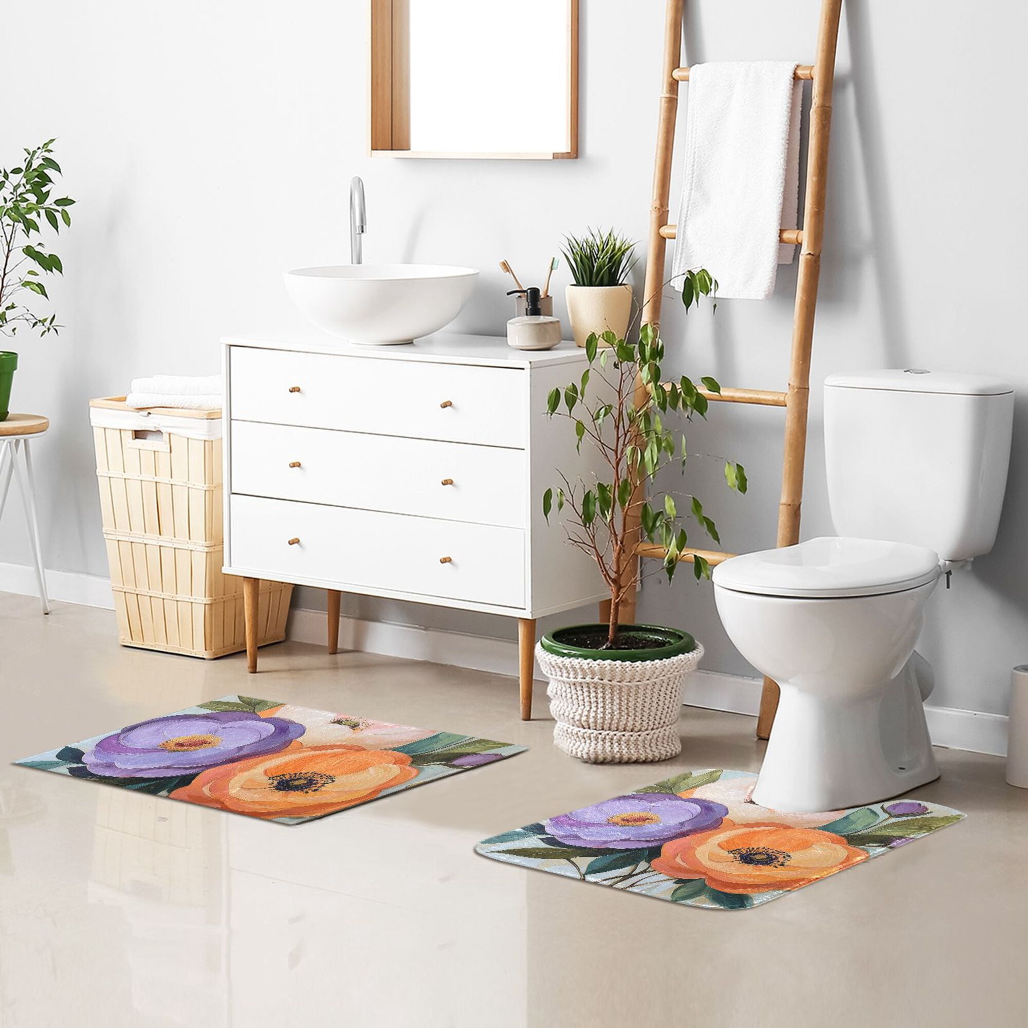 Yayeee Bath Rugs for Bathroom Floor Non Slip Non Skid Rectangle Soft Absorbent Bright Flowers Machine Washable Mat