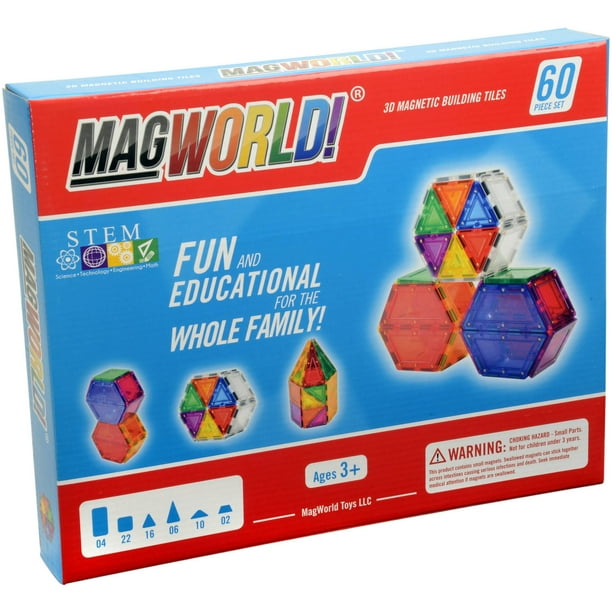MagWorld Toys Rainbow 3D Building Tiles, 60 Piece Walmart