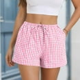 thumbnail image 3 of Ohufall Women's Pajama Shorts Cute Plaid Printed Elastic High Waist Drawstring Sleepwear Summer Loose Comfy Home Lounge Pj Bottoms for Women, 3 of 7