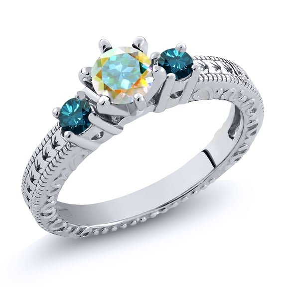 Gem Stone King 0.75 Ct Round Mercury Mist Mystic Topaz Blue Diamond 925 Sterling Silver Ring (Size 6)