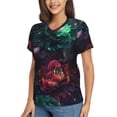 thumbnail image 2 of Fuzoiu Red And Green Carnation Print Women's Classic V-Neck T-Shirt, Short Sleeve V Neck Tees for Casual Everyday Wear,Casual Fit Tee,Summer Fashion Tops-Small, 2 of 5