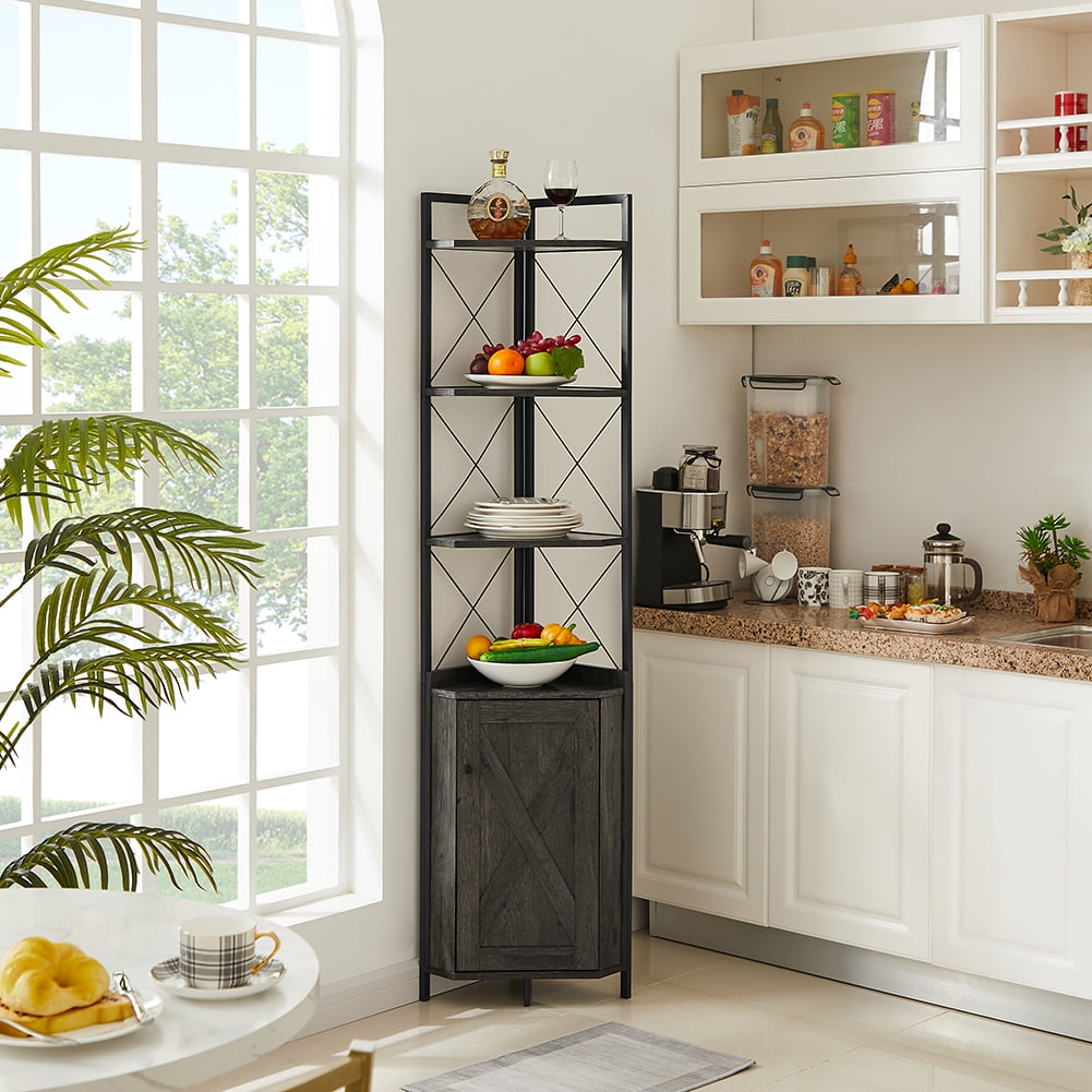 Kadyn Corner Shelf, 5 Tiers Corner Shelf Bookshelf with Storage and Door, Corner Cabinet Bookshelf for Living Room, Dark Grey Kadyn Corner Shelf, 5 Tiers Corner Shelf Bookshelf with Storage and Door, Corner Cabinet Bookshelf for Living Room, Dark Grey