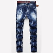Isvgxsz New Denim Pants for Men Casual Comfort Waist Skinny Pants Men Print Quick Drying Long Pants Pocket Button Front Mid Waist Skinny Jeans For Men Light Blue Xl