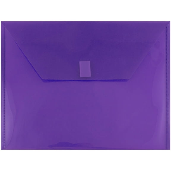 JAM Paper Plastic Hook & Loop Envelopes, 9.8x13, 12/Pack, Purple