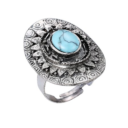 Faux Turquoise Ring - Silver Tone Vintage Faux Turquoise Stone Adjustable Ring, By JADA Collections
