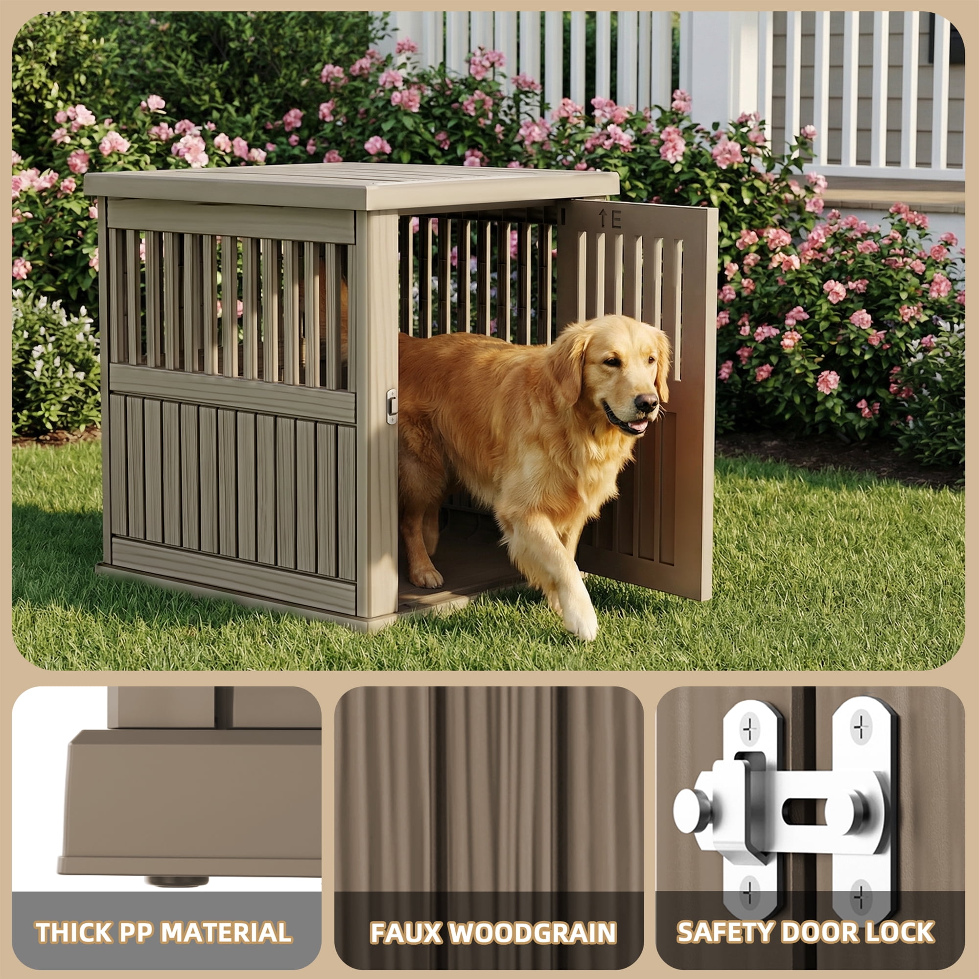 MAYEERTY Lockable Gate Pet Crate, Furniture-Style Multi-Use Shelter & Side Table for Home Patio