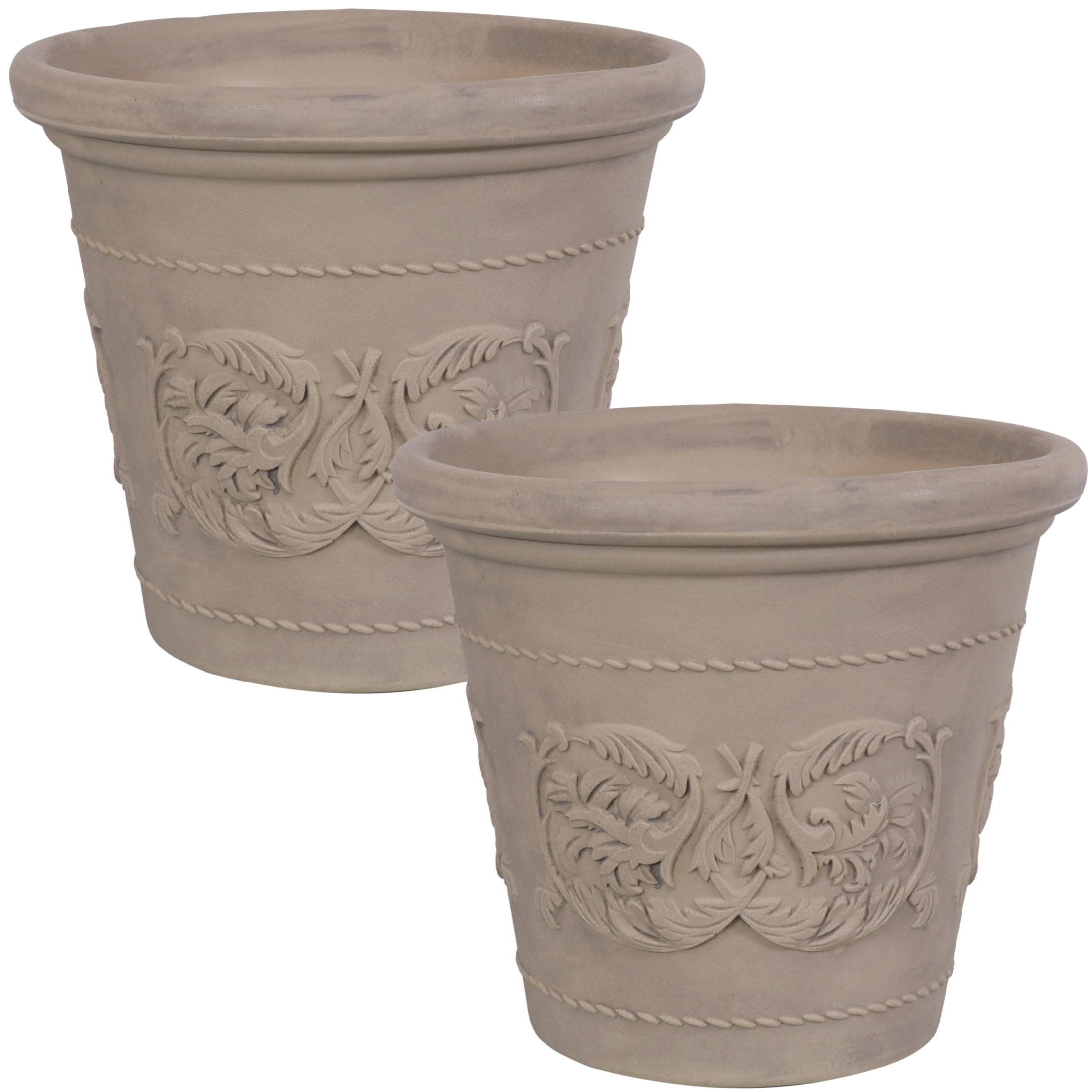 Sunnydaze Arabella 19.5" x 19.5" x 17.5" Round Beige Polyresin Outdoor Planter Pot 2-Count