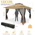 thumbnail image 3 of HOTEEL 12' x 12' Outdoor Pop-Up Gazebo Canopy with Mosquito Netting, 2-Tiered Vented Top, 3 Adjustable Heights for Backyard, Garden, Lawn, Brown, 3 of 14
