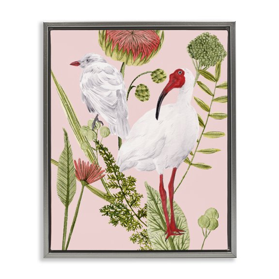 Stupell Industries Bohemian White Ibis Floral Arrangement Gray Floating Frame Canvas Art, 25 x 31, by Melissa Wang