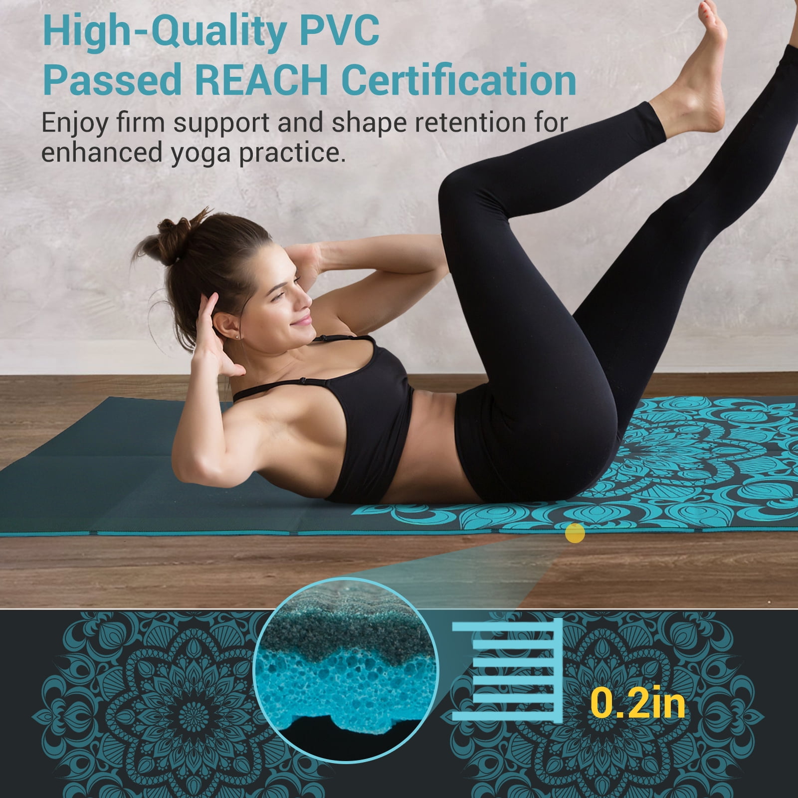 Avoalre Yoga Mat, Foldable 72" x 24" x 1/5" Thick Yoga Mat for Workout Fitness Pilates Stretching with Bag, Double Sided Non-Slip