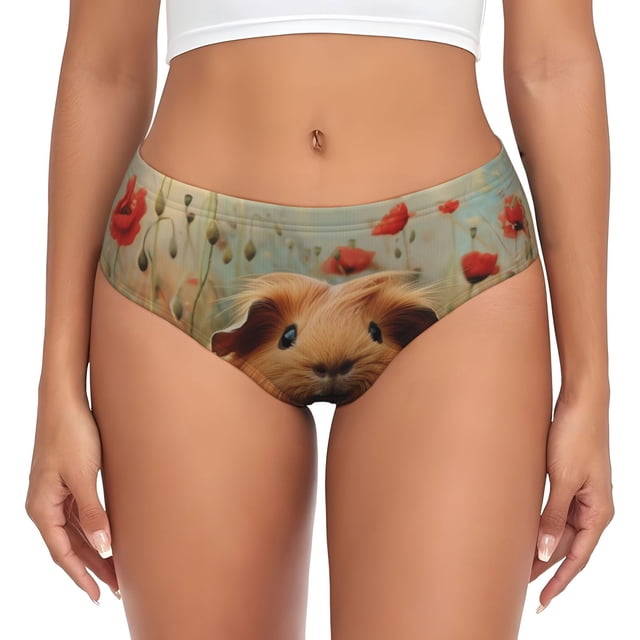 Fotbe Rose Cute Guinea Pig Calzones Estampados para Mujer – Ropa Interior de Algodón, Cómoda, Suave y Elástica-Large