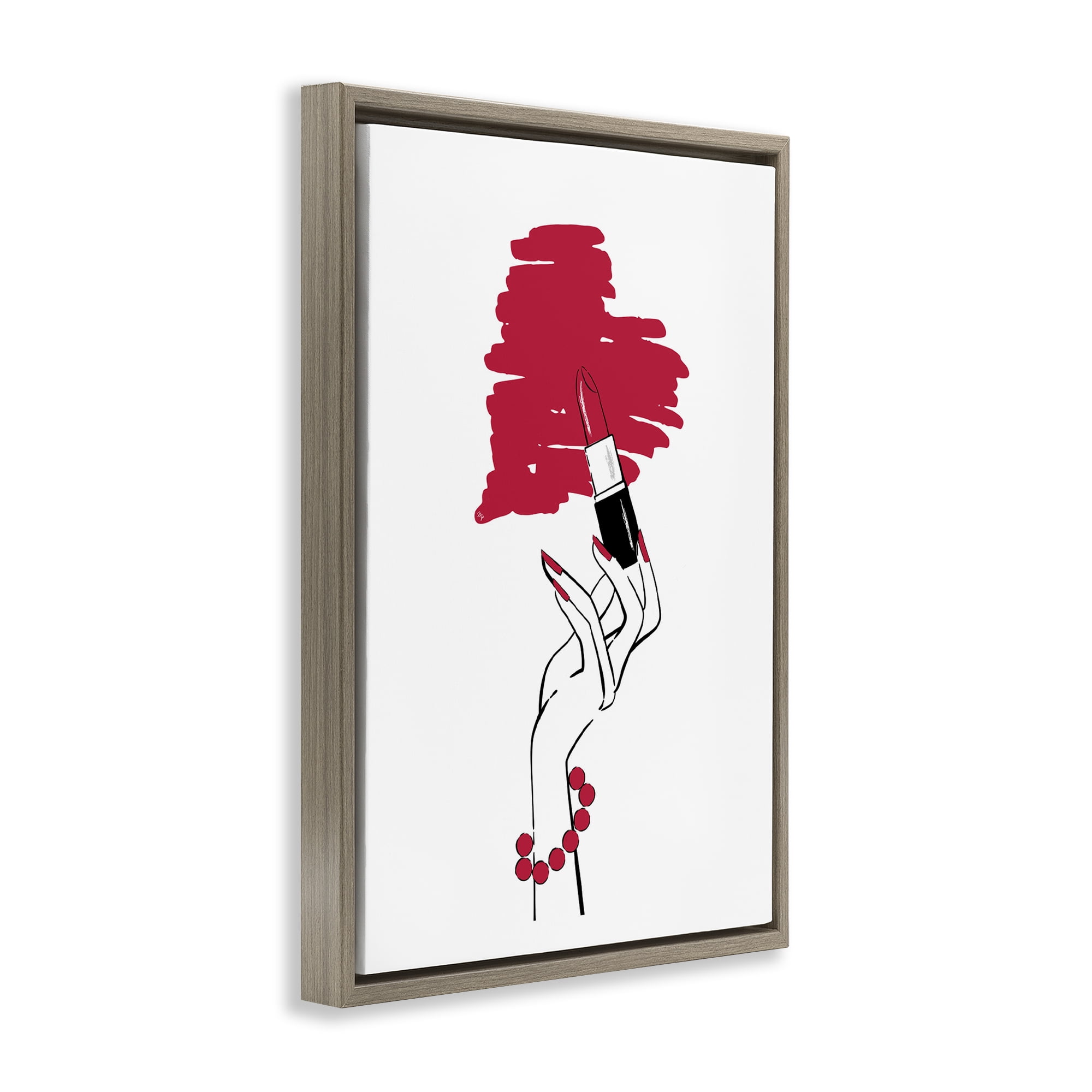 Stupell Industries Lipstick Heart Shape Beauty & Fashion Painting Brown Floater Framed Art Print Wall Art, 21 x 31