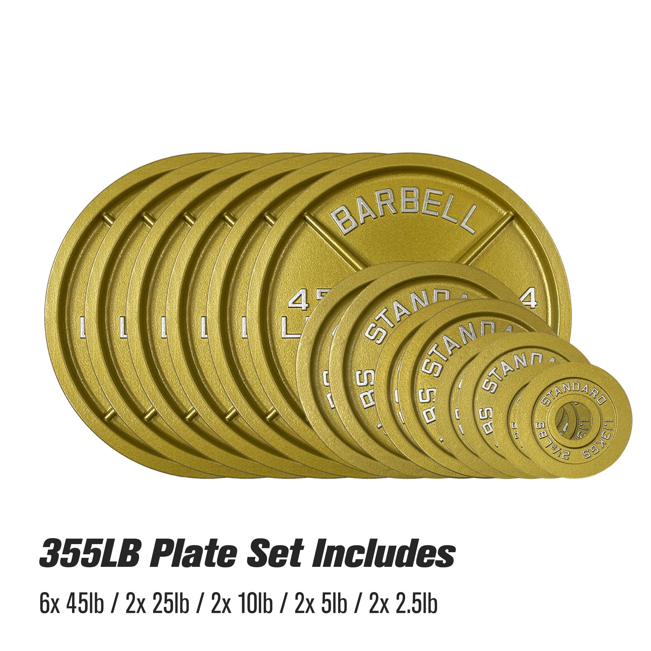 355LB Gold Olympic Steel Plate Set - 2 Inch Barbell Standard Weights in Premium Gold Finish
