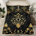 thumbnail image 2 of Manfei Gold Baroque Damask Twin Sheet Sets, Hippie Flower Floral Bedding Twin Size, Vintage Victorian Fitted Sheet, Breathable Bedroom Decorative, 3 Pieces, 2 of 7