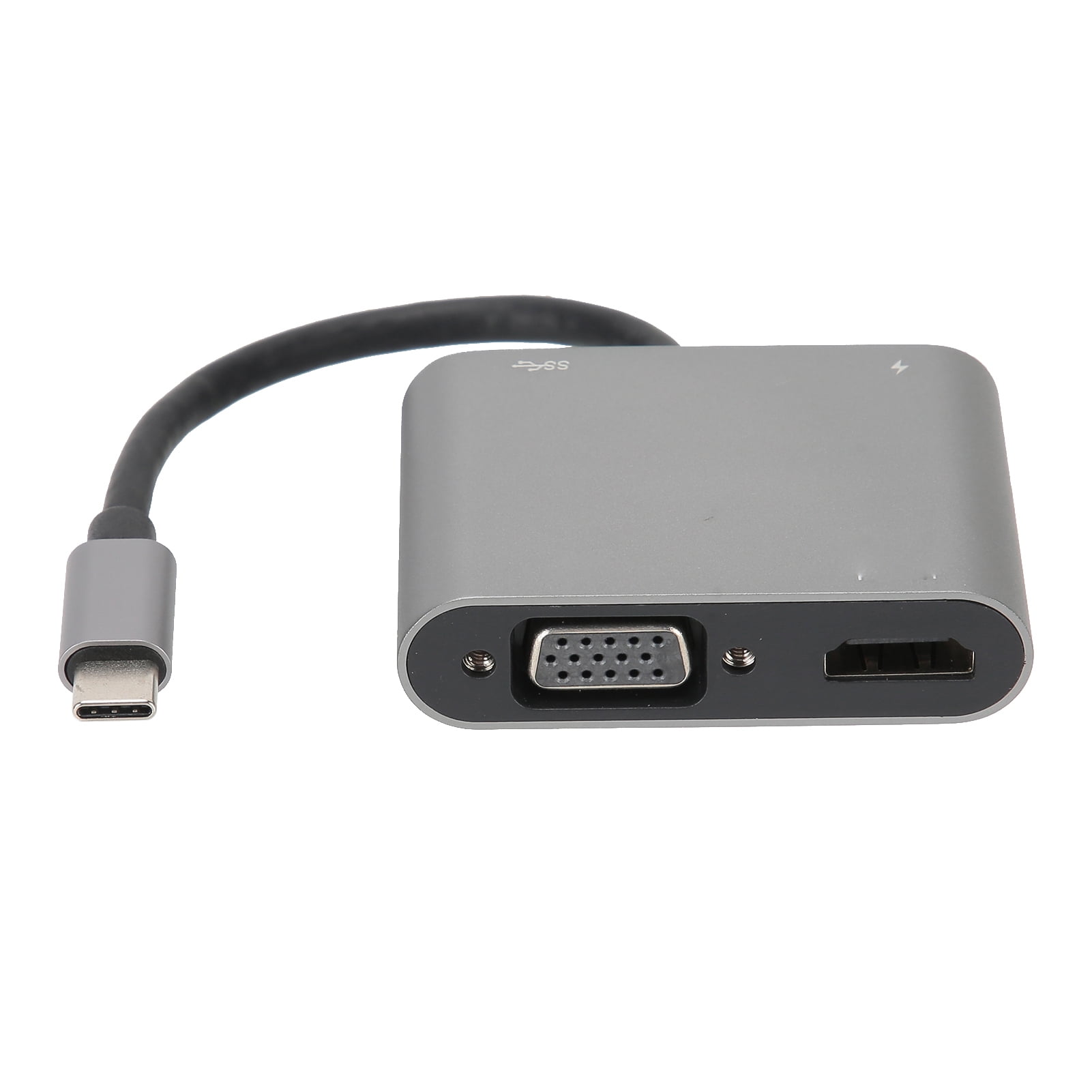 Riousery 4-in-1 Type C USB Hub Adapter with PD HDMI VGA USB Ports, Premium Aluminum Multi-Port Extender Splitter for Laptop and Computer Accessories (Silver, 5.51 inches / 14.0 cm)